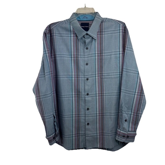 Tommy Bahama Button Down Shirt Mens XL Silk Cotton Blend Blue Plaid Long Sleeve - Picture 1 of 9